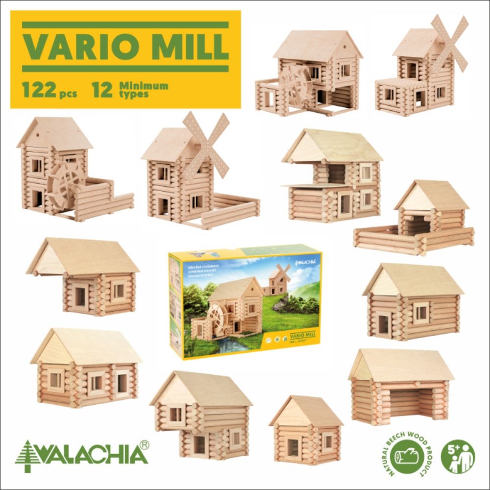 Set de constructie arhitectura, Walachia, Vario Mill, 122 piese mari din lemn