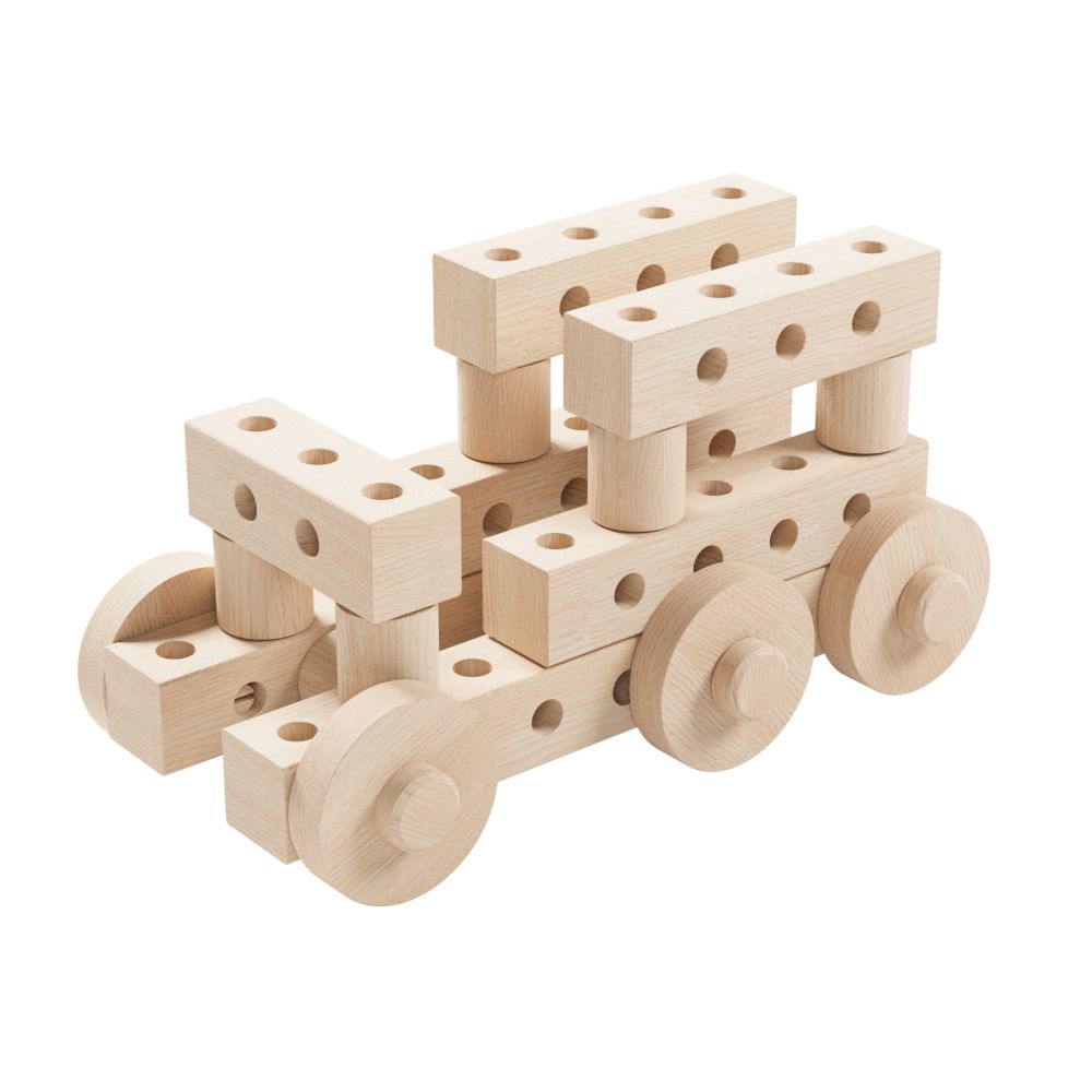 Set Gama Construct Mini, Walachia, Pentru construit masini, animale si alte modele, 44 piese din lemn