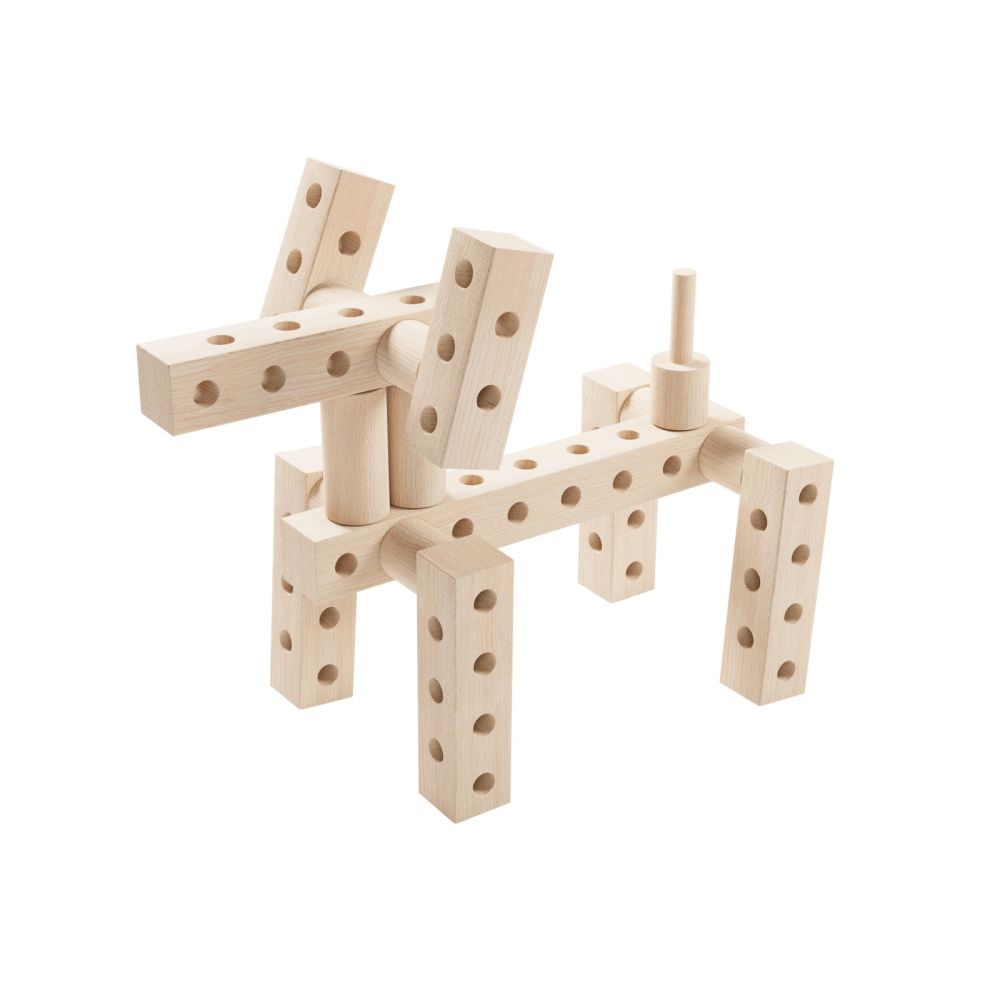 Set Gama Construct Mini, Walachia, Pentru construit masini, animale si alte modele, 44 piese din lemn