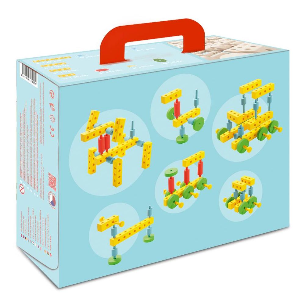 Set Gama Construct Mini, Walachia, Pentru construit masini, animale si alte modele, 44 piese din lemn