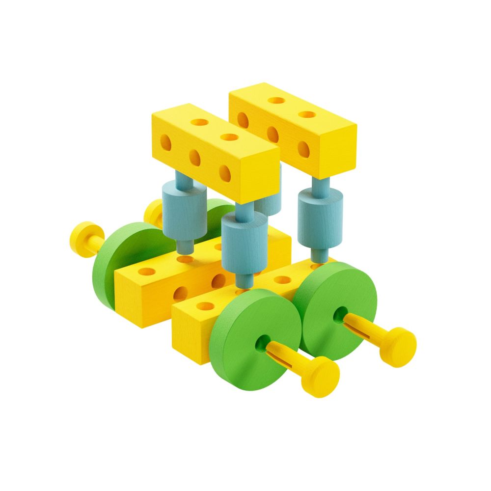 Set Gama Construct Mini, Walachia, Pentru construit masini, animale si alte modele, 44 piese din lemn