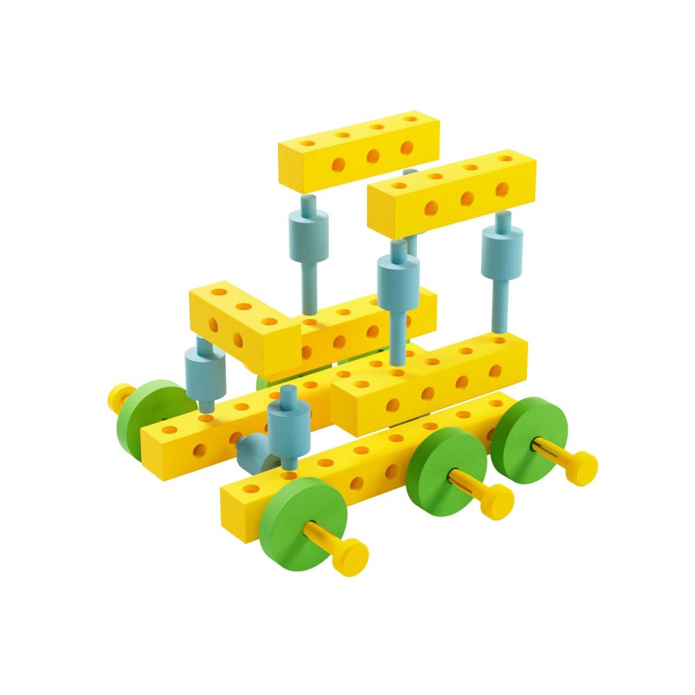 Set Gama Construct Mini, Walachia, Pentru construit masini, animale si alte modele, 44 piese din lemn