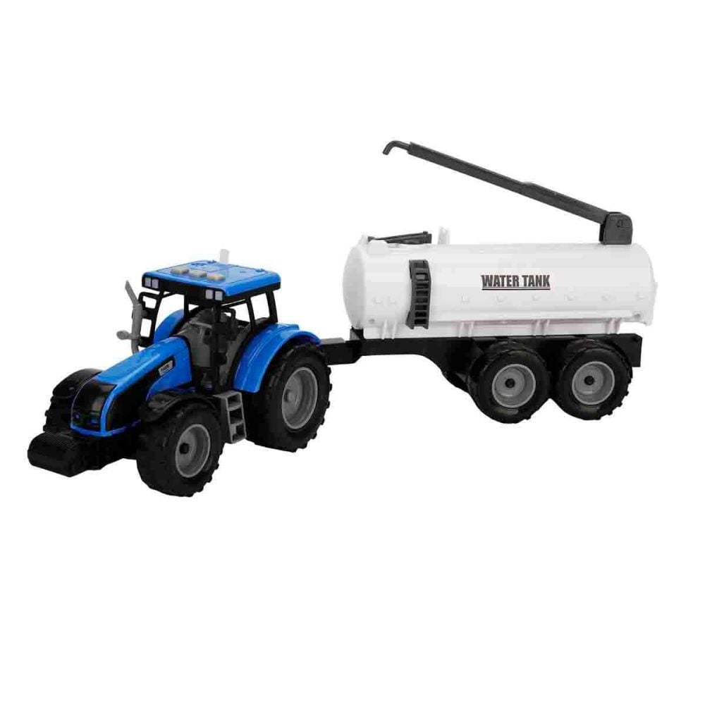 Tractor albastru cu cisterna, cu lumini si sunete, Maxx Wheels, 44 cm