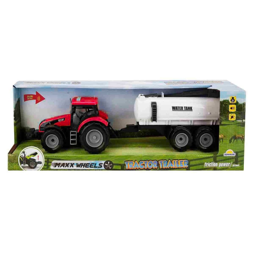 Tractor rosu cu cisterna, cu lumini si sunete, Maxx Wheels, 44 cm