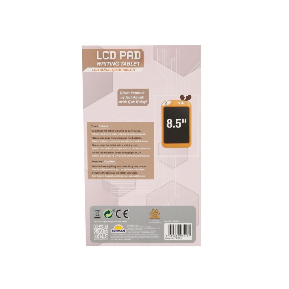 Tableta digitala LCD, pentru scris si desen, Edu Sun, 8.5 inch, Caprioara, Portocaliu
