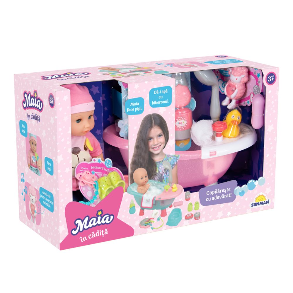 Set de joaca cu papusa bebelus, Maia in cadita