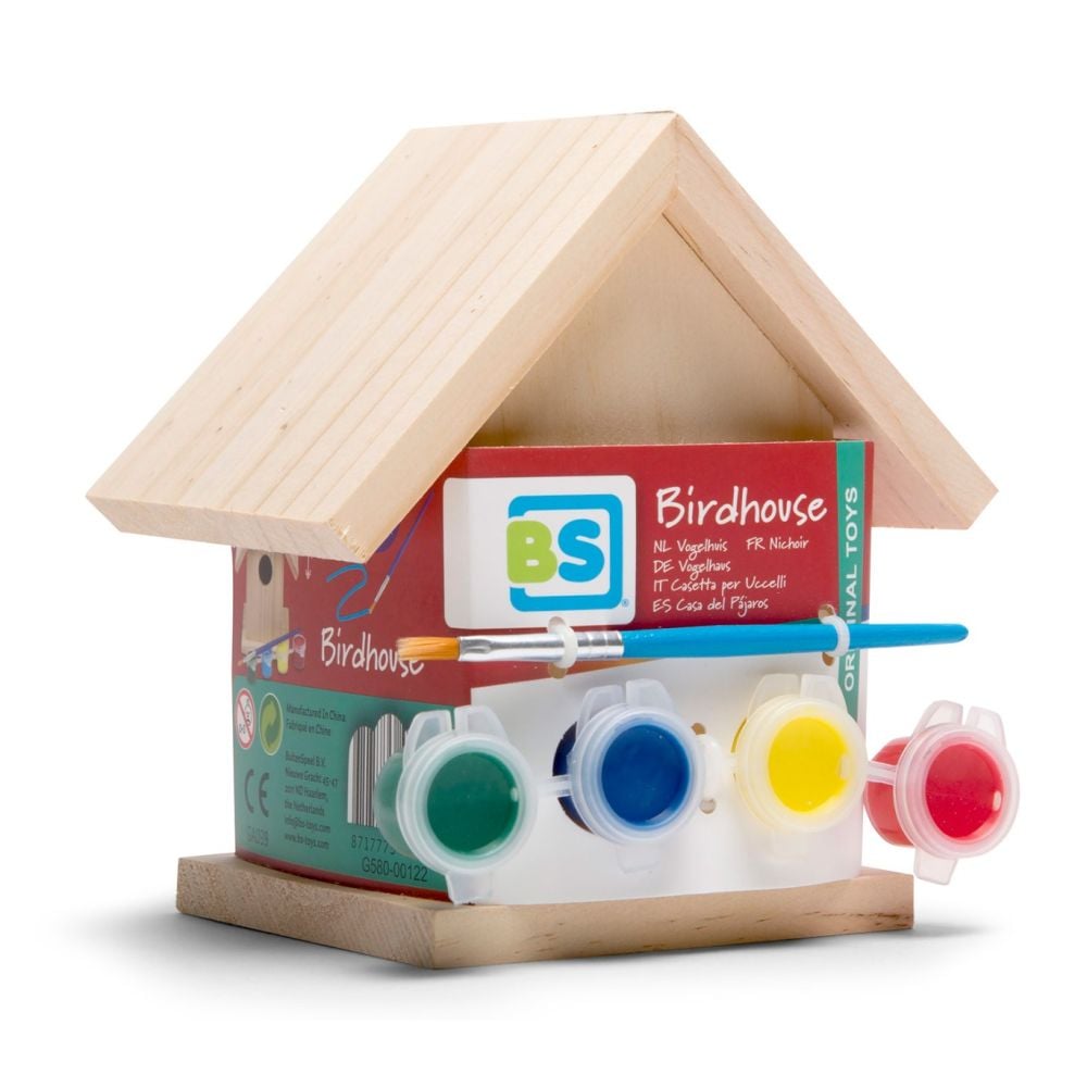 Casuta pasarele din lemn BS Toys, set creativ de pictat