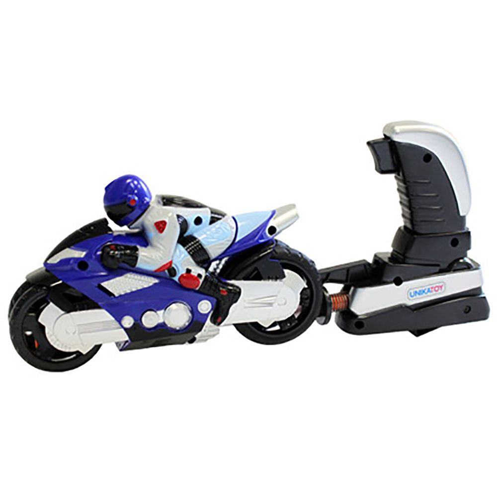 Motocicleta cu figurina si lansator Unika Toy, Albastru