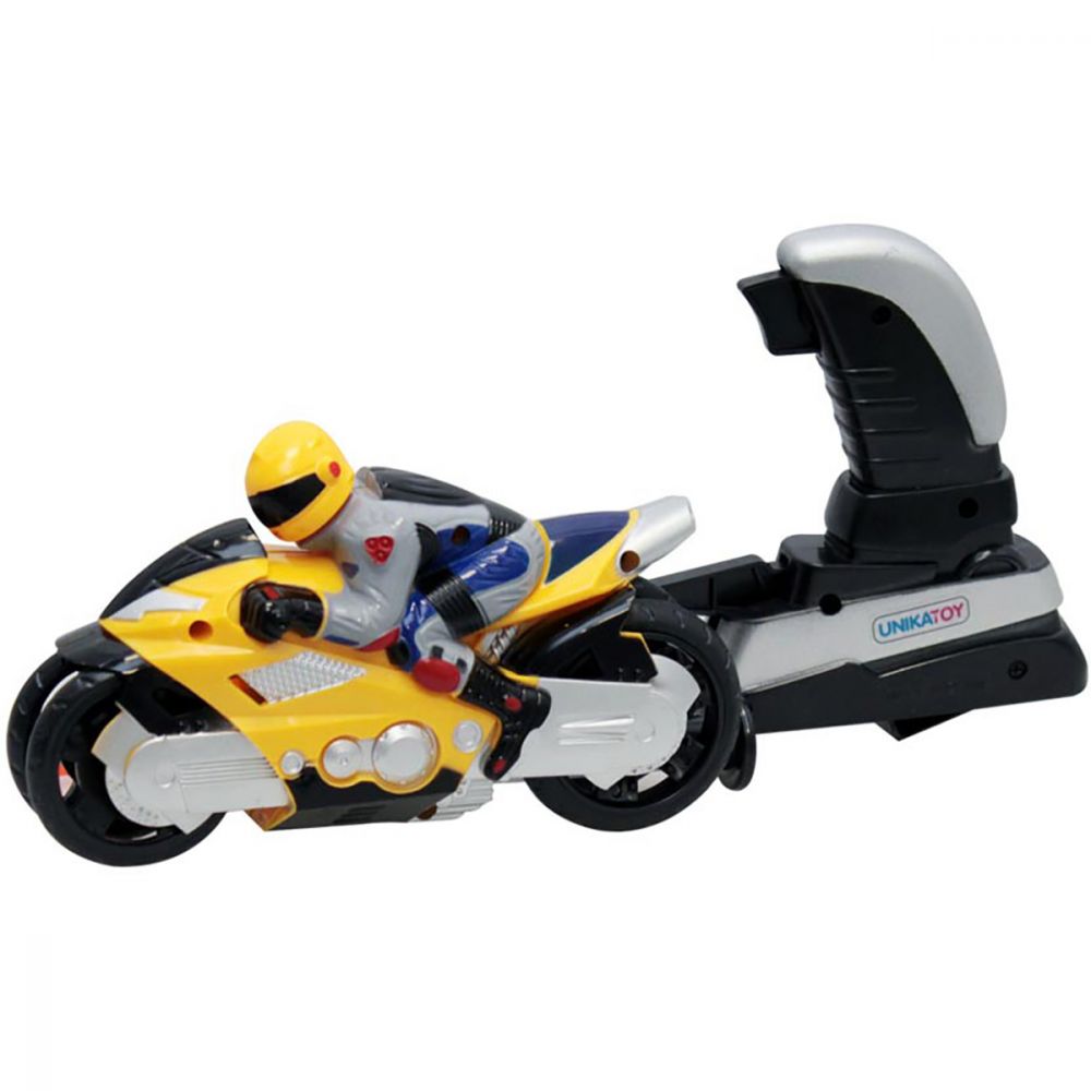 Motocicleta cu figurina si lansator Unika Toy, Galben