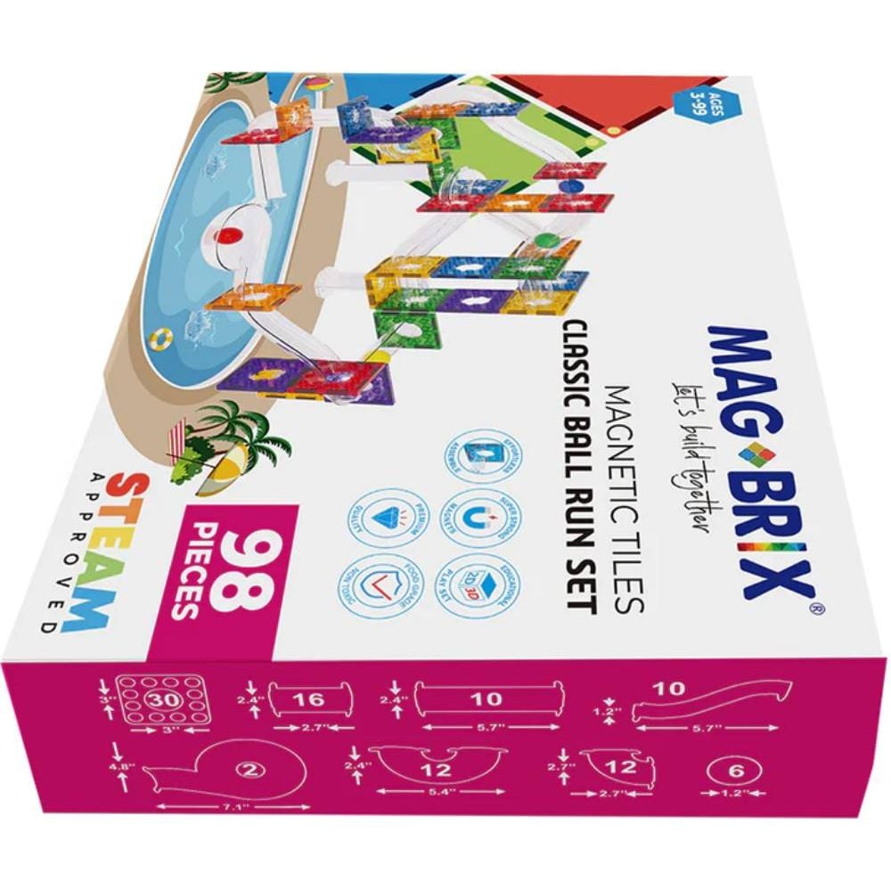 Set magnetic de constructie, Magblox, Circuit cu bile pastel, Magbrix Marble Run, 98 piese