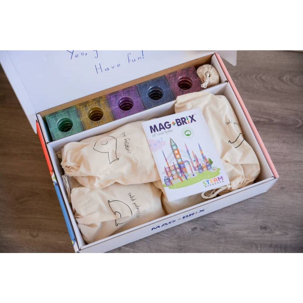 Set magnetic de constructie, Magblox, Circuit cu bile pastel, Magbrix Marble Run, 98 piese
