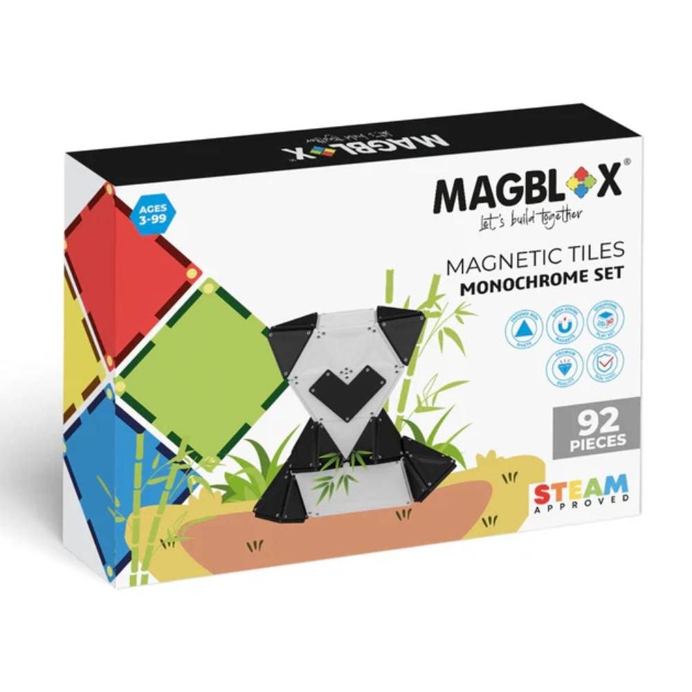 Set de constructie cu piese magnetice, Magblox, Monocrom, 92 piese