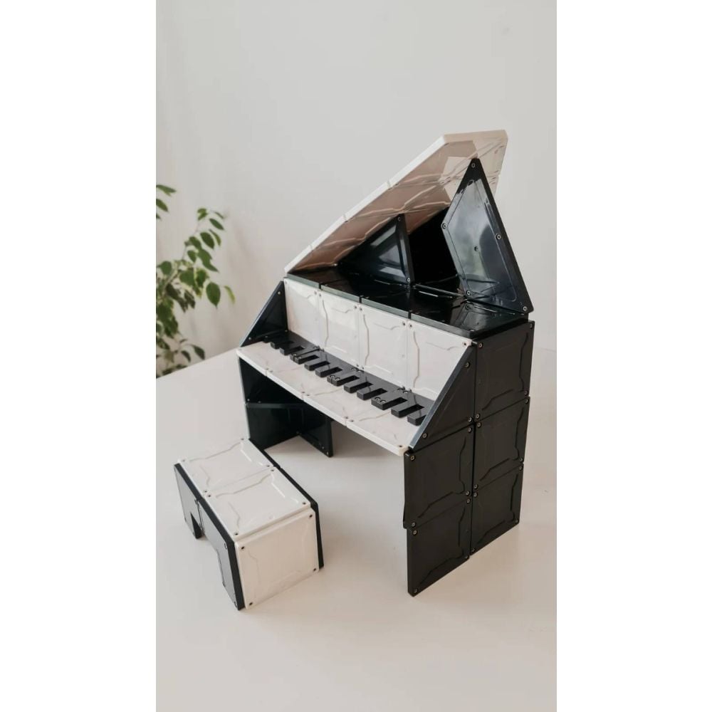 Set de constructie cu piese magnetice, Magblox, Monocrom, 92 piese