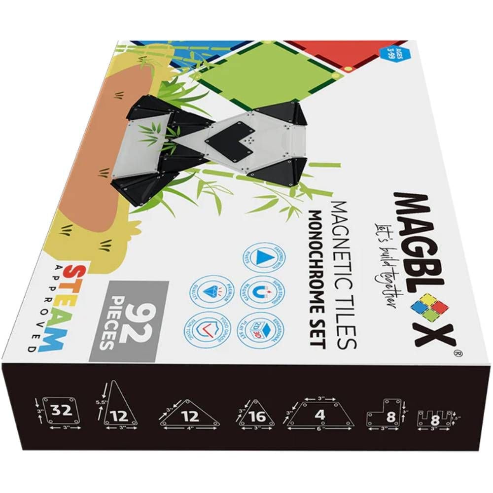 Set de constructie cu piese magnetice, Magblox, Monocrom, 92 piese
