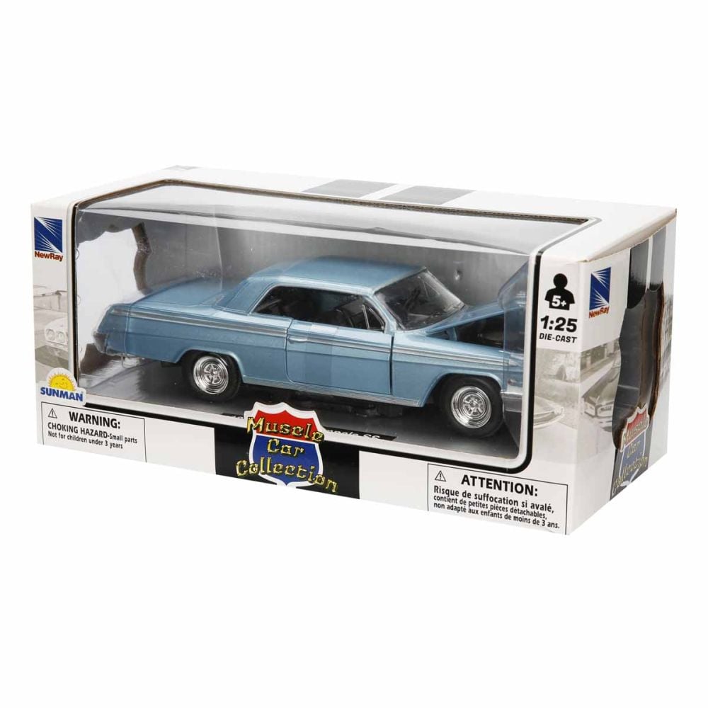 Masina metalica, New Ray, 1962 Chevrolet Impala SS, Blue, 1:25