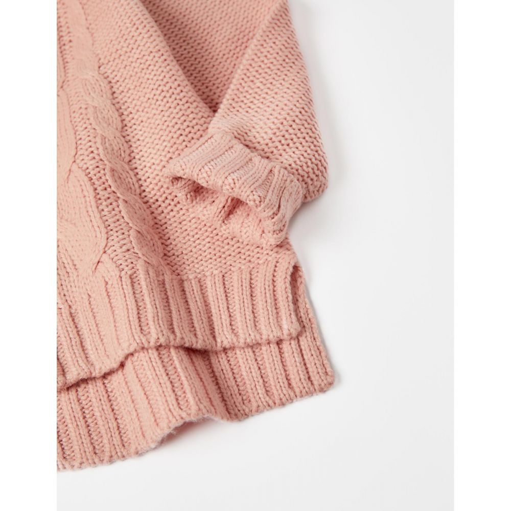 Cardigan tricotat, cu gluga si fermoar, Zippy, roz 