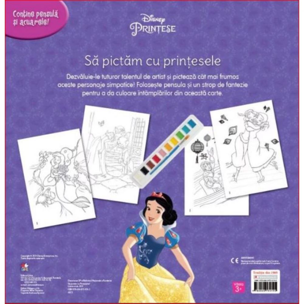 Sa pictam cu printesele carte de colorat cu pensule si acuarele, Disney Printese