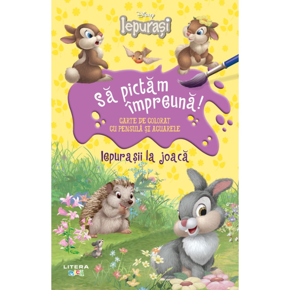 Disney Iepurasi, Sa pictam impreuna, Iepurasii la joaca, Carte cu pensula si acuarele, format mic