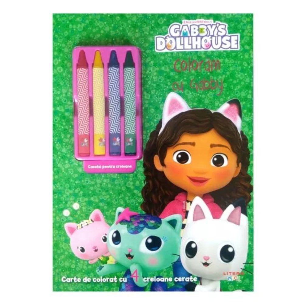 Gabbys Dollhouse, Coloram cu Gabby, Carte de colorat cu 4 creioane cerate