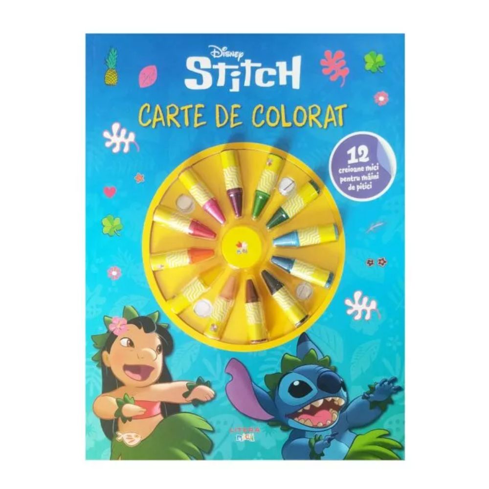 Disney Stitch, Carte de colorat, 12 creioane mici pentru maini de pitici