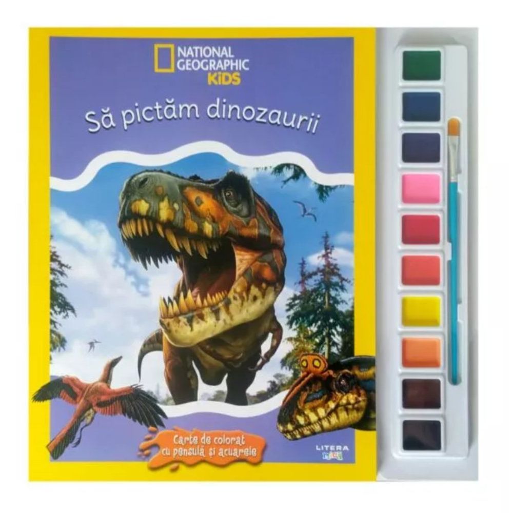 National Geographic Kids, Sa pictam dinozaurii, Carte de colorat cu pensula si acuarele