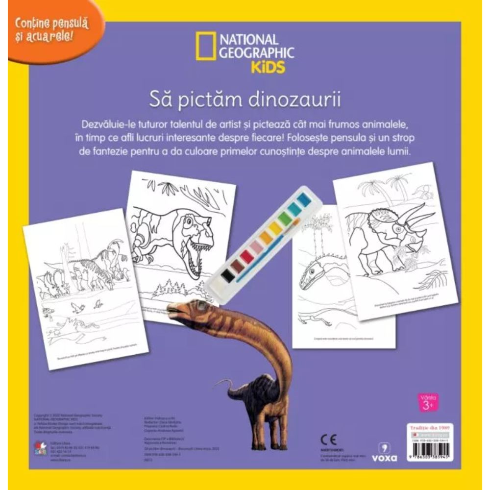 National Geographic Kids, Sa pictam dinozaurii, Carte de colorat cu pensula si acuarele