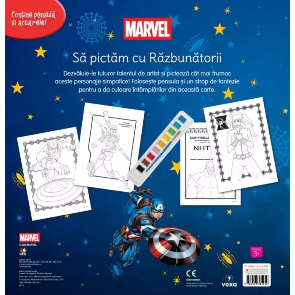 Marvel, Sa pictam cu Razbunatorii, Carte de colorat cu pensula si acuarele