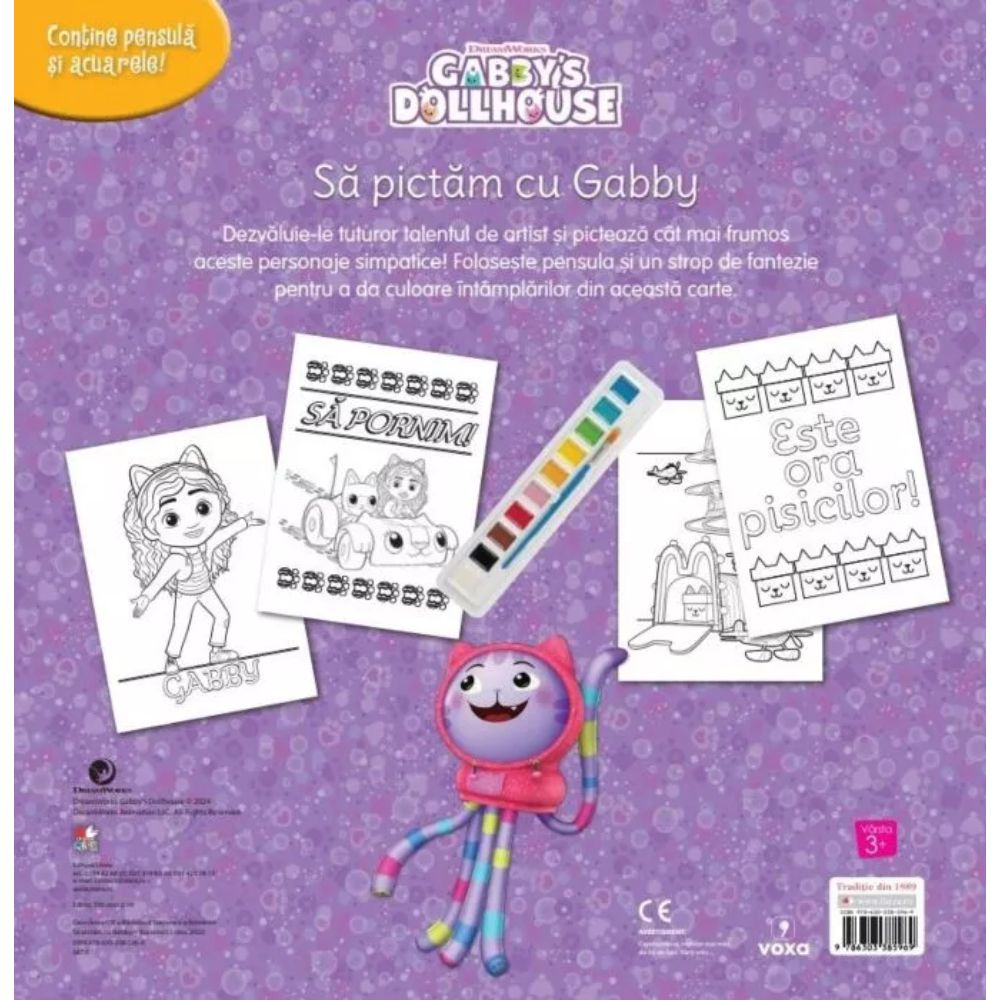 Gabbys Dollhouse, Sa pictam cu Gabby, Carte de colorat cu pensula si acuarele