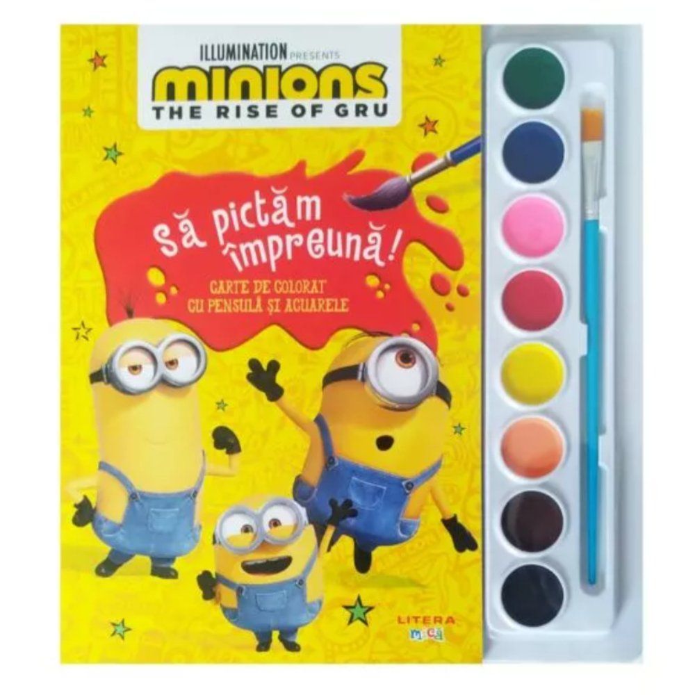 Minions, Sa pictam impreuna, Carte de colorat cu pensula si acuarele