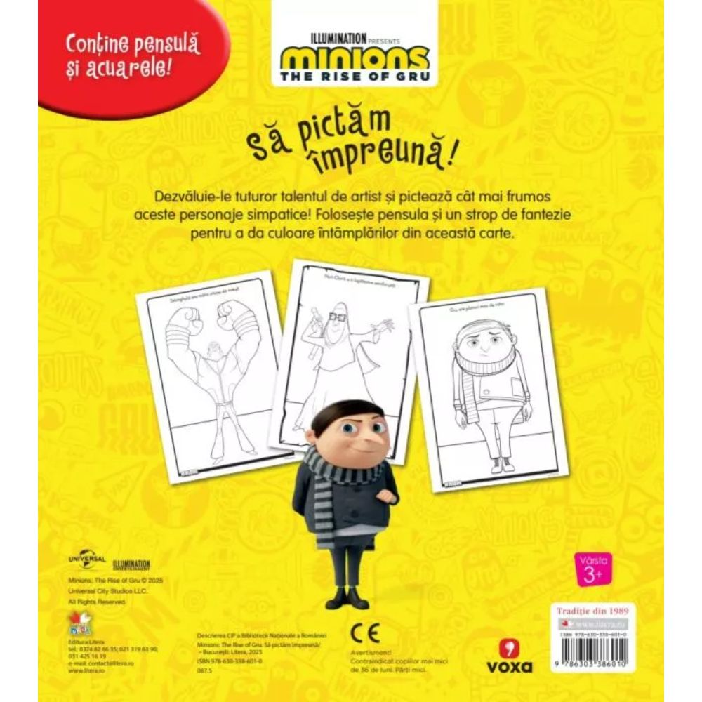 Minions, Sa pictam impreuna, Carte de colorat cu pensula si acuarele