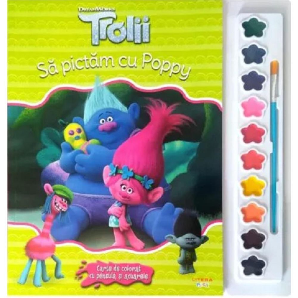 Trolii, Sa pictam cu Poppy, Carte de colorat cu pensula si acuarele