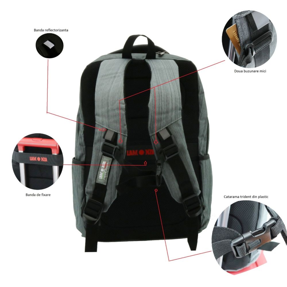 Rucsac pentru laptop Lamonza Pulse, Gri, 46 cm