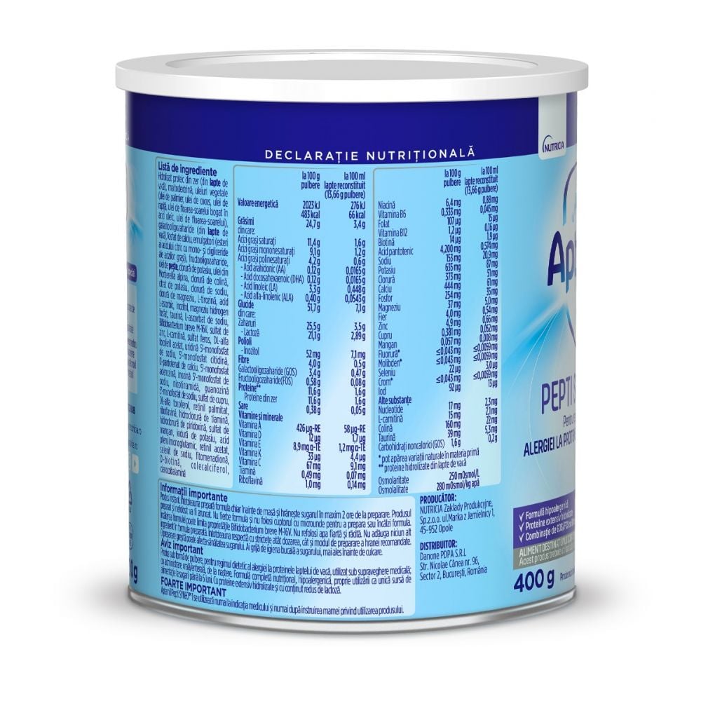 Lapte praf Nutricia Aptamil Pepti 1 Syneo, 400 g, 0 luni+