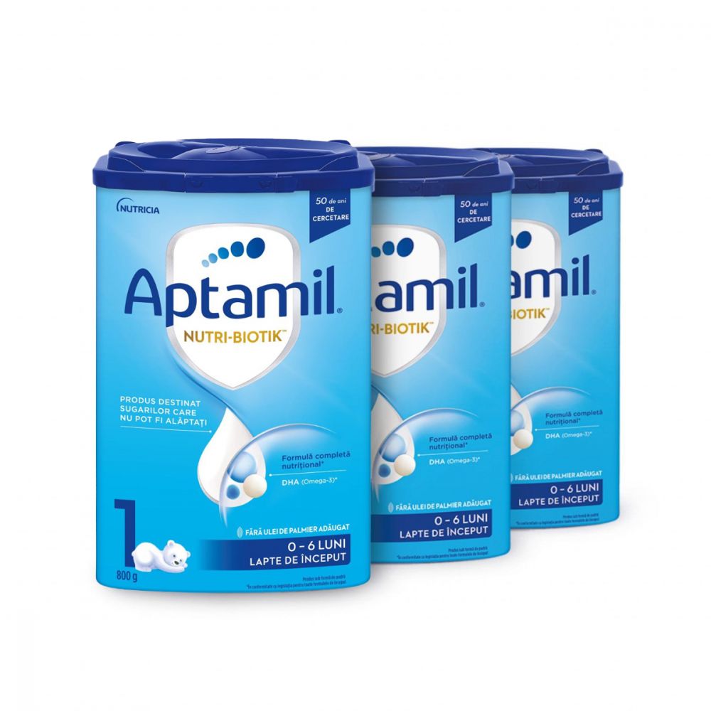 Lapte praf Aptamil Nutri-Biotik 1, Trio-Pack, 800 g, 0-6 luni