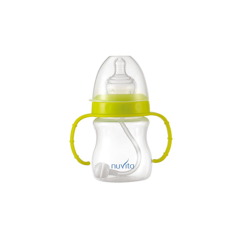 Biberon cu maner, tetina anticolici si sistem ventilatie Nuvita, Galben, 3+ luni, 180ml