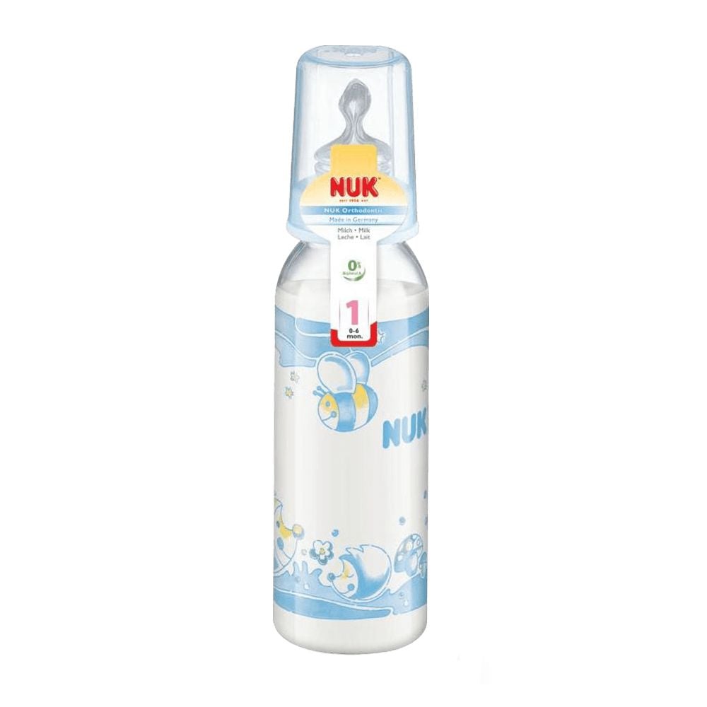 Biberon polipropilena NUK Baby Blue, 0 luni +, tetina silicon, 240ml