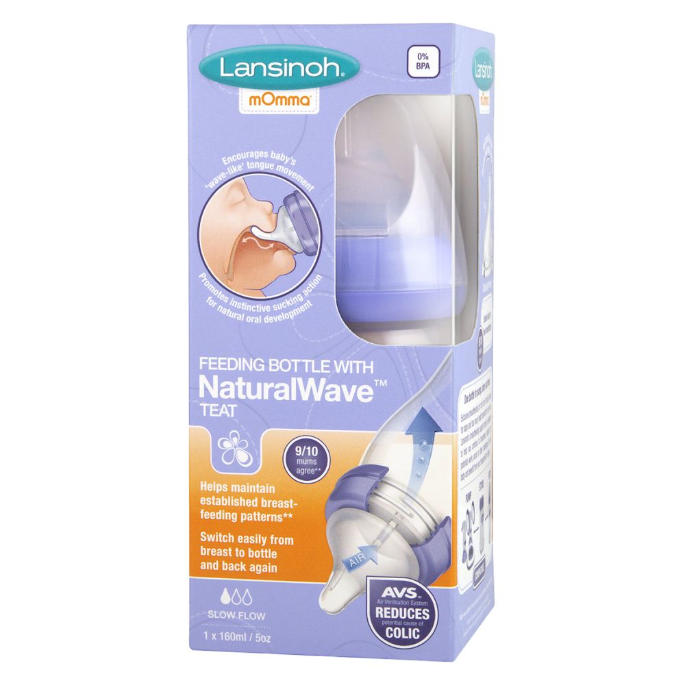 Biberon PP Lansinoh Momma NaturalWave, +0 luni, 160ml