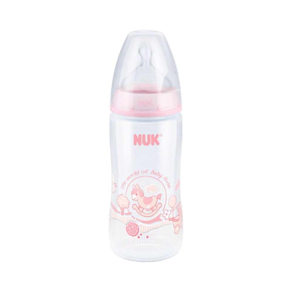 Biberon polipropilena NUK First Choice, 0 luni+, tetina silicon, 300ml, roz