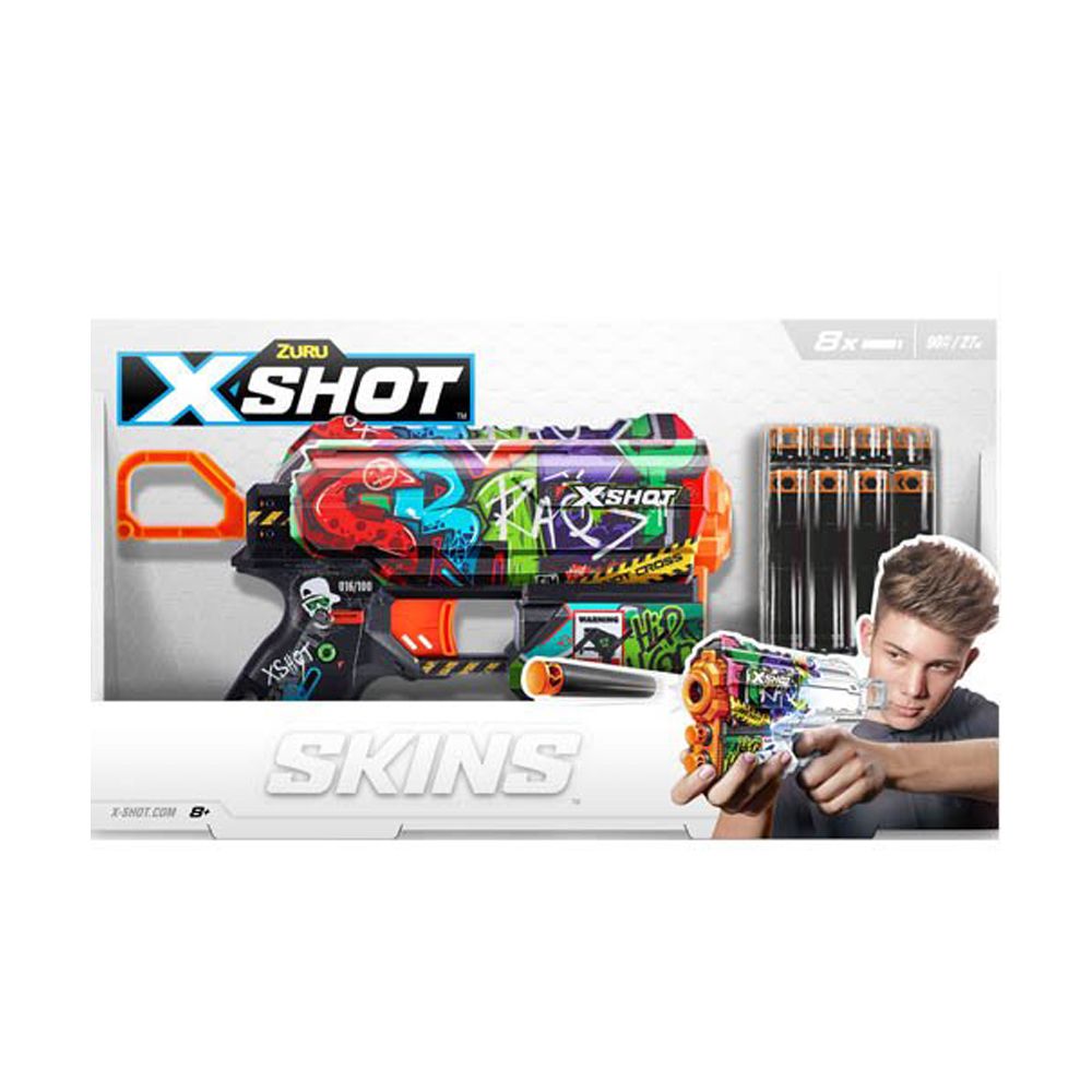 Blaster X-Shot, Excel Skins Flux, Graffiti, cu 8 sageti, 36516B