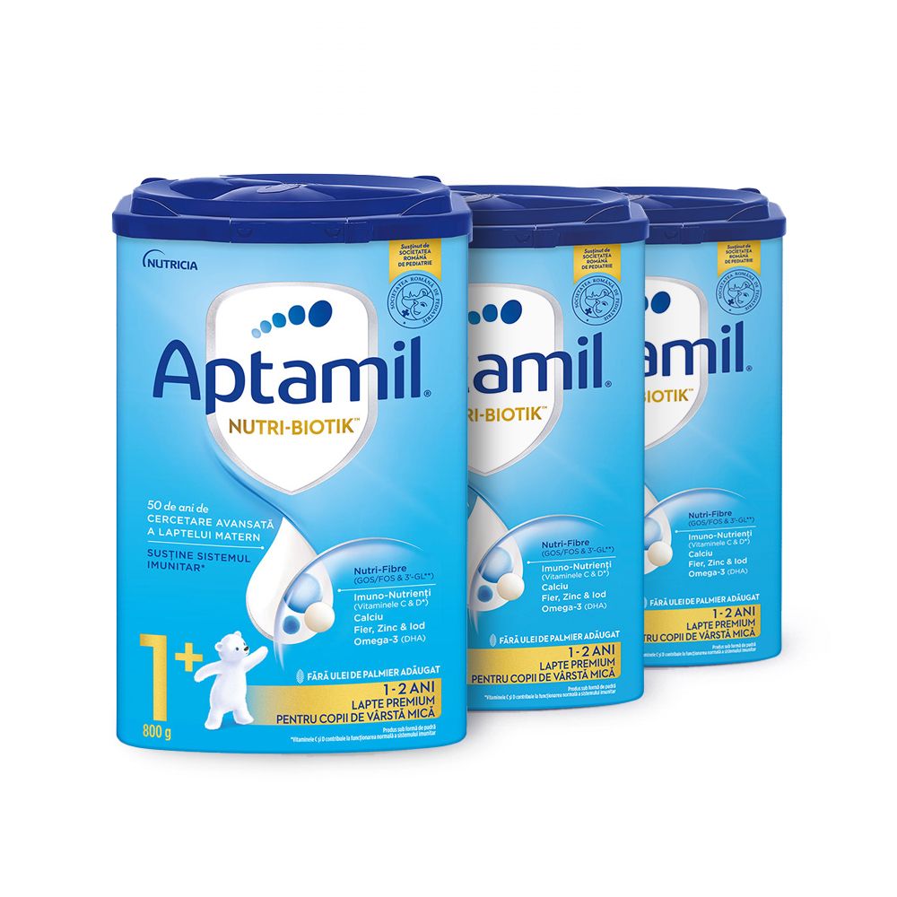 Lapte praf Aptamil Trio Pack, Nutricia Junior 1+, 800 g, 12 luni+