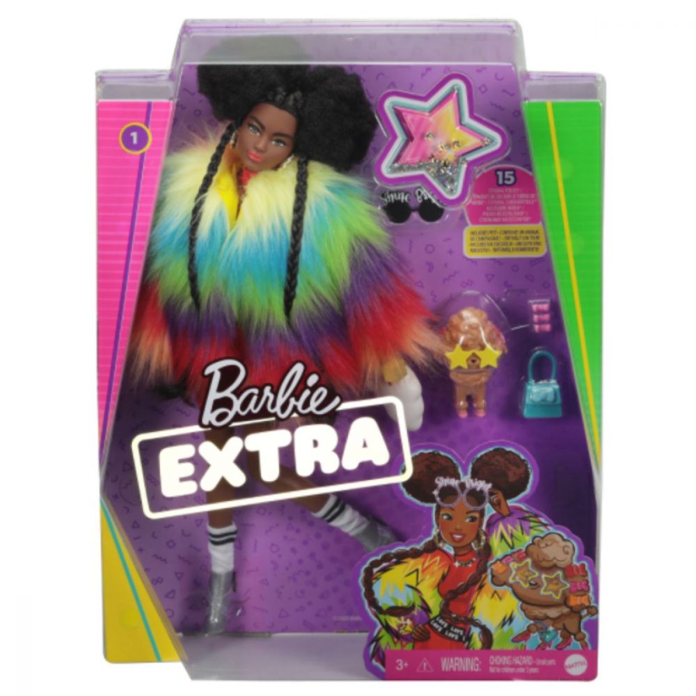 Papusa Barbie, Extra Style, Rainbow Coat, 30 cm