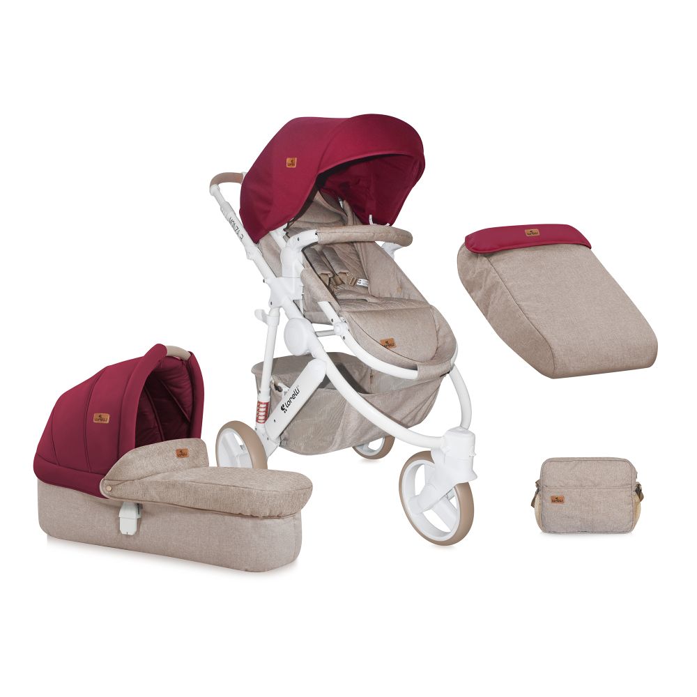 Carucior copii 2 in 1 Lorelli Premium Monza 3 - Beige & Red
