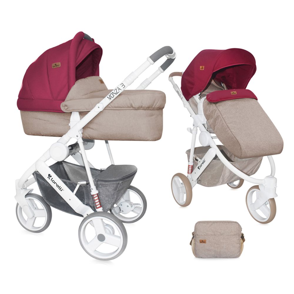 Carucior copii 2 in 1 Lorelli Premium Monza 3 - Beige & Red