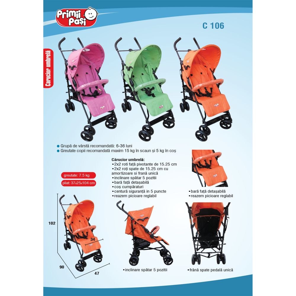Carucior sport Primii Pasi C-106, Verde