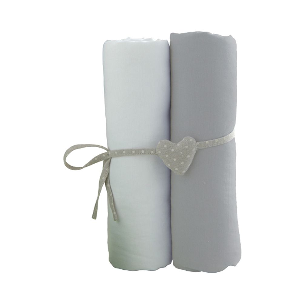 Cearceaf Babycalin 2 piese, 120 x 60cm, Alb si Gri