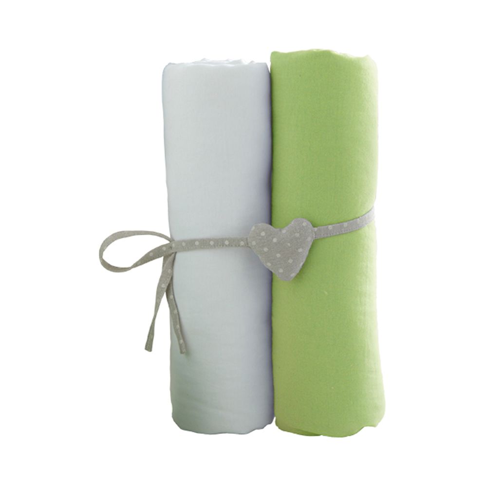 Cearceaf BABYCALIN 2 piese, 120 x 60cm, Alb si Olive