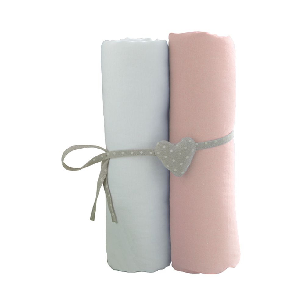 Cearceaf BabyCalin 2 piese, 120 x 60cm, Alb si Roz
