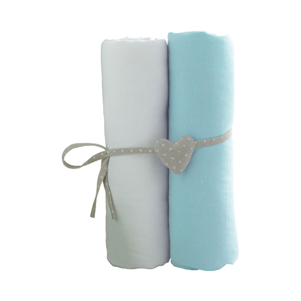 Cearceaf BabyCalin 2 piese, 120 x 60cm, Alb si Turquoise