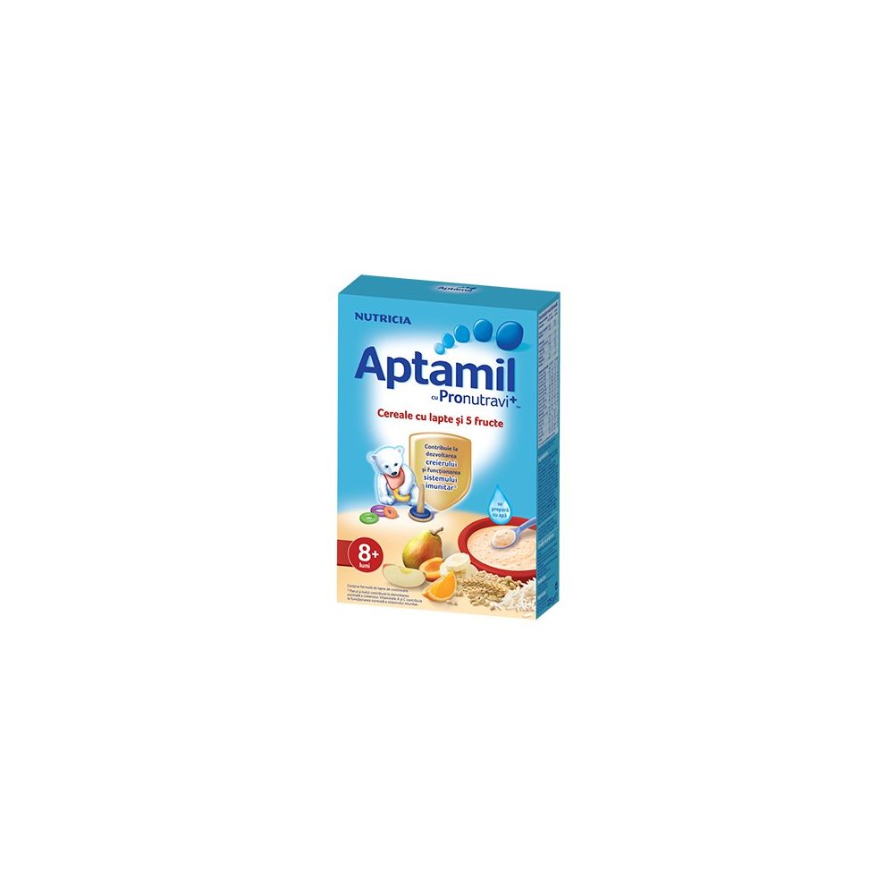 Cereale Aptamil Nutricia cu lapte si 5 fructe, 225g