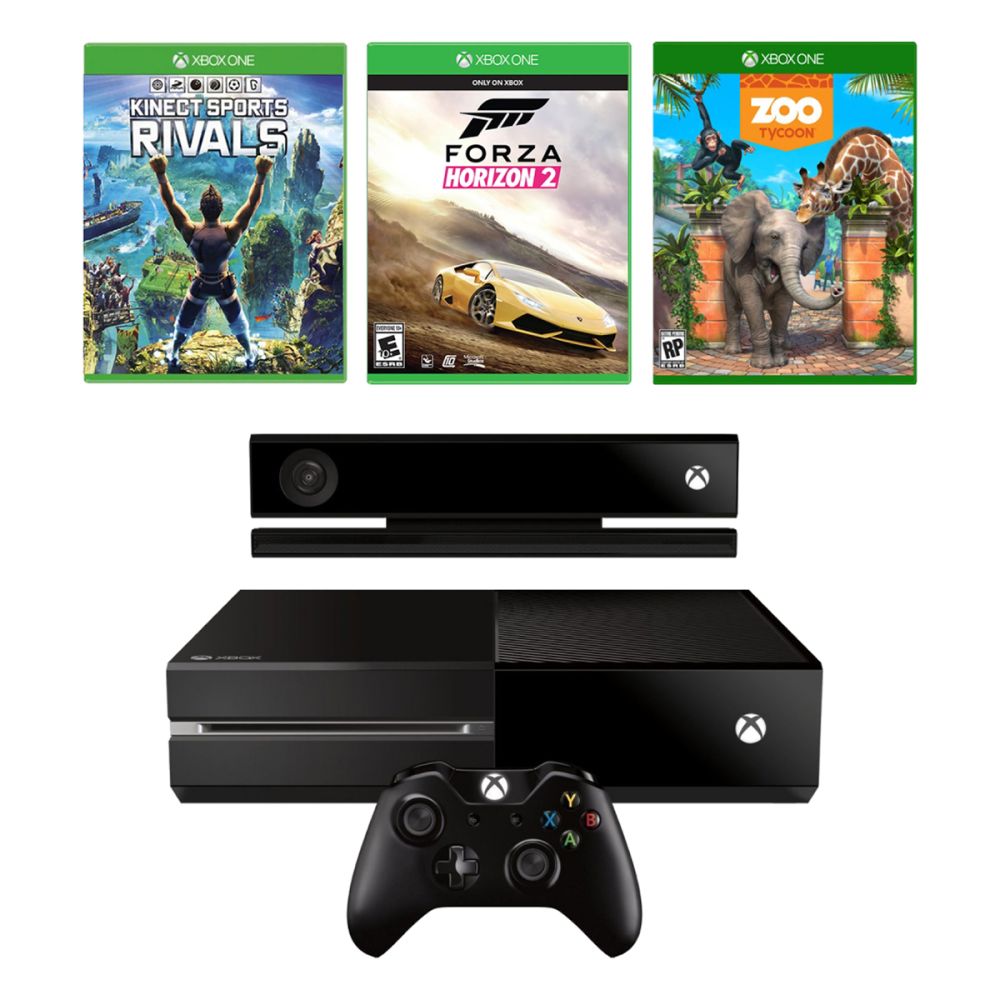 Consola Microsoft Xbox One Kinect 500GB + Joc Kinect Sports Rivals + Joc Forza Horizon 2 + Joc Zoo Tycoon